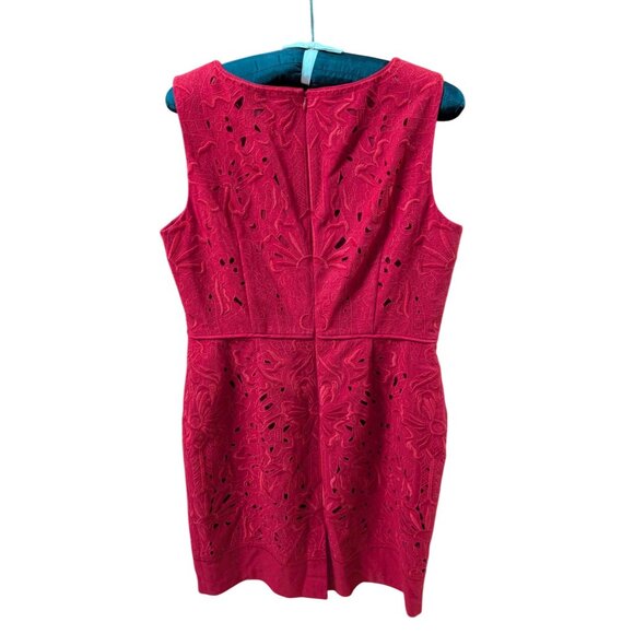 Talbots Womens Red Floral Eyelet Sheath Dress Size 14 Holiday SEE MEASUREMENTS - Picture 2 of 5